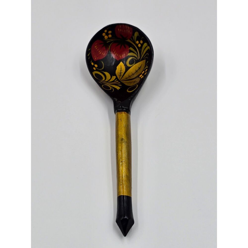 Khokhloma Russian Hand Painted Dinner Soup Spoon Strawberries Vintage